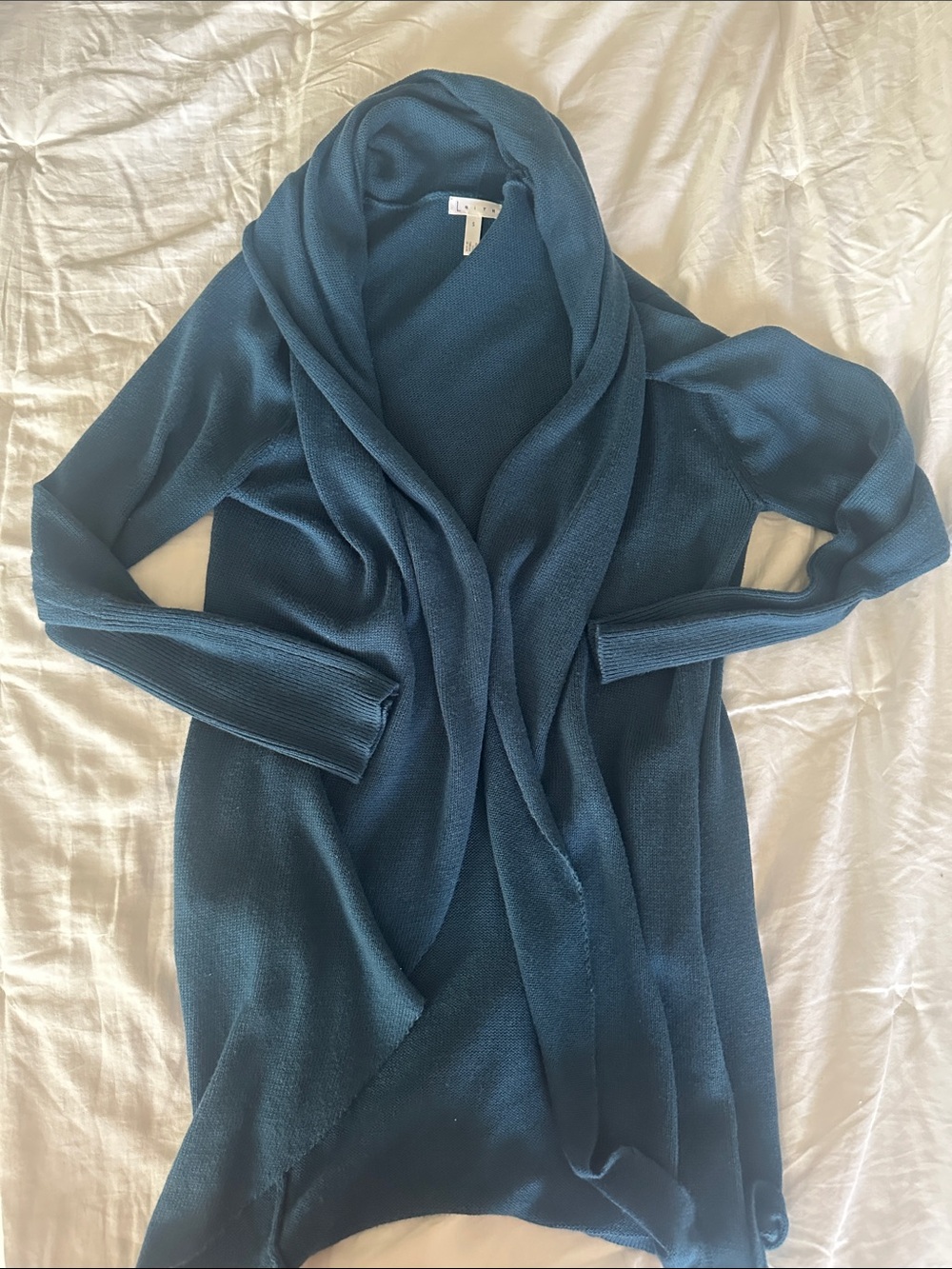 Leith women’s Teal Open-Front Draped Cardigan sz s like new